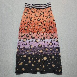 Maeve Anthropologie Leopard Print Ombre Knit Midi Skirt Orange Purple Small